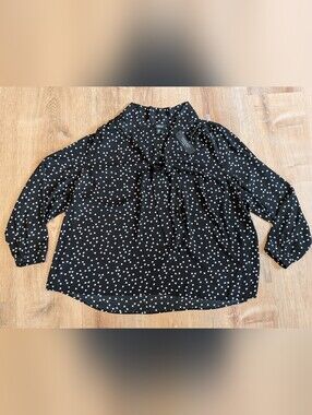 Jones Newyork Black Heart Print Tie-Neck Blouse